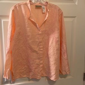 Liz Claiborne Liz wear LINEN pink NWT XL embroidery sleeves and chest color 657